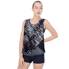 Black And Gray Circuit Board Computer Microchip Digital Art Bubble Hem Chiffon Tank Top by Bedest