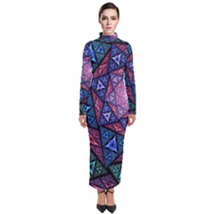 Purple Psychedelic Art Pattern Mosaic Design Fractal Art Turtleneck Maxi Dress by Bedest