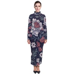 Flower Pattern Turtleneck Maxi Dress by Bedest