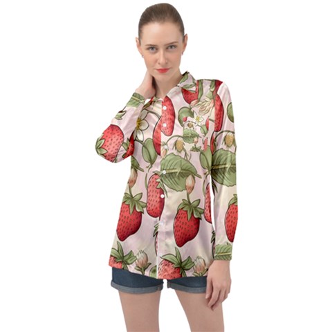 Strawberry Fruit Long Sleeve Satin Shirt by Bedest