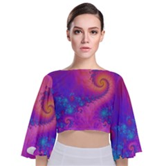 Fractal Art Artwork Magical Purple Tie Back Butterfly Sleeve Chiffon Top by Proyonanggan