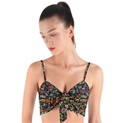 Multicolored Doodle Abstract Colorful Multi Colored Woven Tie Front Bralet by Grandong