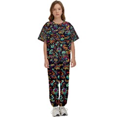 Multicolored Doodle Abstract Colorful Multi Colored Kids  T-shirt And Pants Sports Set by Grandong