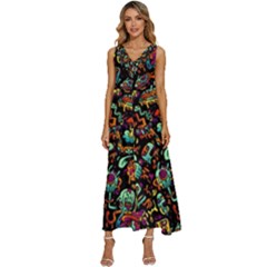Multicolored Doodle Abstract Colorful Multi Colored V-neck Sleeveless Loose Fit Overalls by Grandong