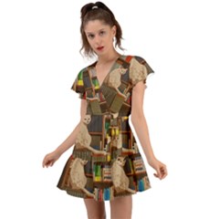 Library Aesthetic Flutter Sleeve Wrap Dress by Sarkoni