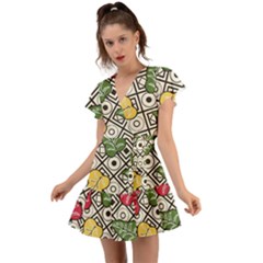 Leaves Foliage Batik Seamless Flutter Sleeve Wrap Dress by Sarkoni