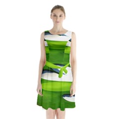 Golf Course Par Green Sleeveless Waist Tie Chiffon Dress by Sarkoni
