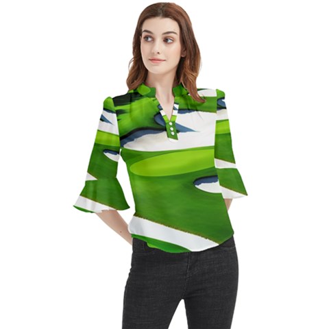 Golf Course Par Green Loose Horn Sleeve Chiffon Blouse by Sarkoni