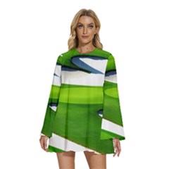 Golf Course Par Green Round Neck Long Sleeve Bohemian Style Chiffon Mini Dress by Sarkoni