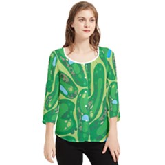 Golf Course Par Golf Course Green Chiffon Quarter Sleeve Blouse by Sarkoni