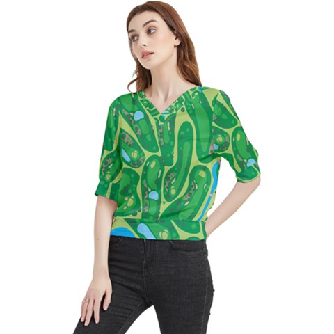 Golf Course Par Golf Course Green Quarter Sleeve Blouse by Sarkoni