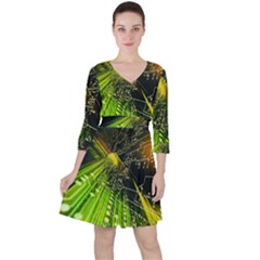 Machine Technology Circuit Electronic Computer Technics Detail Psychedelic Abstract Pattern Quarter Sleeve Ruffle Waist Dress by Sarkoni