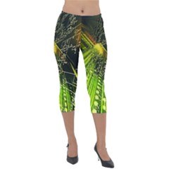Machine Technology Circuit Electronic Computer Technics Detail Psychedelic Abstract Pattern Lightweight Velour Capri Leggings  by Sarkoni