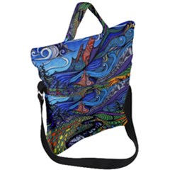 Psychedelic Landscape Fold Over Handle Tote Bag by Sarkoni