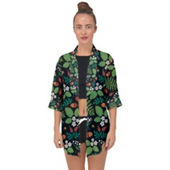 Pattern Forest Leaf Flower Motif Open Front Chiffon Kimono by Sarkoni
