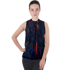 Architecture City Pixel Art Mock Neck Chiffon Sleeveless Top by Sarkoni