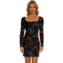 Vector Aquarium Guppies Seamless Fish Pattern With Black Background Long Sleeve Square Neck Bodycon Velvet Dress View1