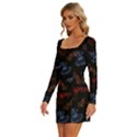 Vector Aquarium Guppies Seamless Fish Pattern With Black Background Long Sleeve Square Neck Bodycon Velvet Dress View2