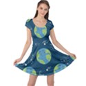 Seamless Pattern Cartoon Earth Planet Cap Sleeve Dress View1