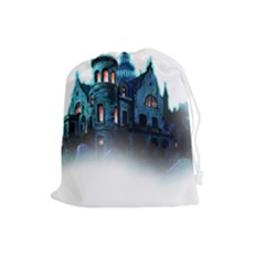 Blue Castle Halloween Horror Haunted House Drawstring Pouch (large) by Sarkoni