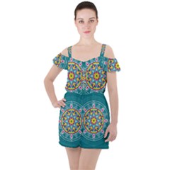 Abstract Digital Artwork Ruffle Cut Out Chiffon Playsuit by Ndabl3x