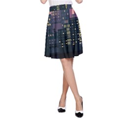 Pixel Art City A-line Skirt by Sarkoni