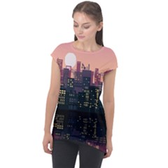 Pixel Art City Cap Sleeve High Low Top by Sarkoni