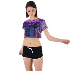 Retro City Pixel Tie Back Short Sleeve Crop T-shirt by Sarkoni