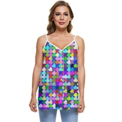 Texture Colorful Abstract Pattern Casual Spaghetti Strap Chiffon Top by Grandong