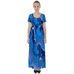 Blue Moving Texture Abstract Texture High Waist Short Sleeve Maxi Dress by Grandong