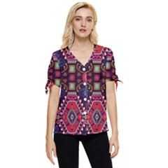 Pattern Ornament Motif Colorful Texture Bow Sleeve Button Up Top by Grandong