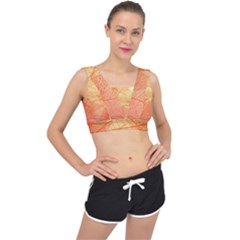 Abstract Texture Of Colorful Bright Pattern Transparent Leaves Orange And Yellow Color V-back Sports Bra by Grandong