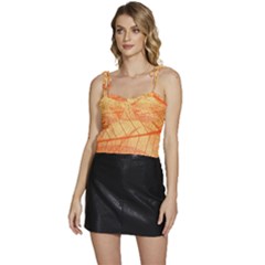 Abstract Texture Of Colorful Bright Pattern Transparent Leaves Orange And Yellow Color Flowy Camisole Tie Up Top by Grandong