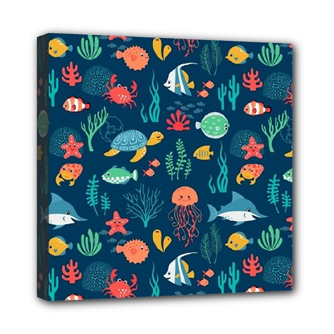 Fish Sea Animals Pattern Mini Canvas 8  X 8  (stretched) by Ndabl3x
