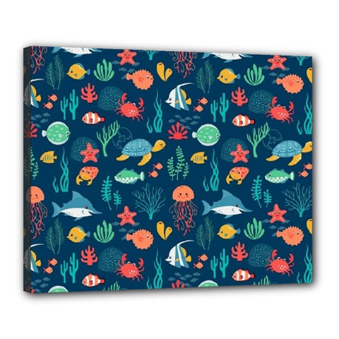 Fish Sea Animals Pattern Canvas 20  X 16  (stretched) by Ndabl3x