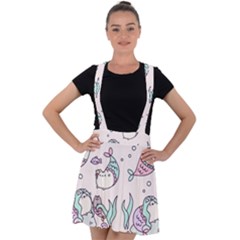 Cartoon Cat Cute Animal Kawaii Pastel Pattern Velvet Suspender Skater Skirt by Ndabl3x