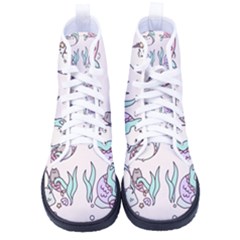 Cartoon Cat Cute Animal Kawaii Pastel Pattern Women s High-top Canvas Sneakers by Ndabl3x