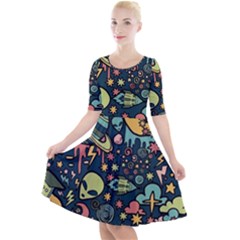 Alien Rocket Space Aesthetic Quarter Sleeve A-line Dress by Ndabl3x
