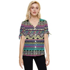 Aztec Design Bow Sleeve Button Up Top by nateshop