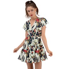 Mickey Mouse, Cartoon, Cartoon Character Flutter Sleeve Wrap Dress by nateshop