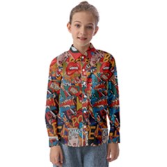 Comic Cartoon Pattern Kids  Long Sleeve Shirt by pakminggu