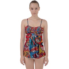 Comic Cartoon Pattern Babydoll Tankini Top by pakminggu