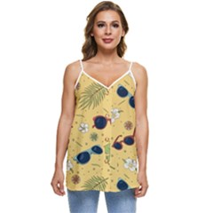 Seamless Pattern Of Sunglasses Tropical Leaves And Flower Casual Spaghetti Strap Chiffon Top by Grandong