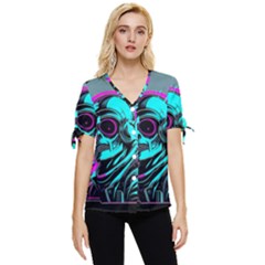 Aesthetic Art  Bow Sleeve Button Up Top by Internationalstore