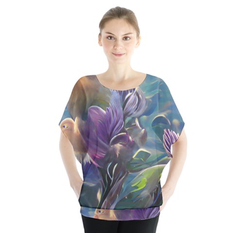 Abstract Blossoms  Batwing Chiffon Blouse by Internationalstore