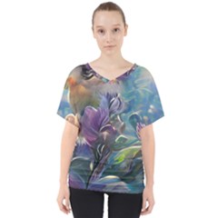 Abstract Blossoms  V-neck Dolman Drape Top by Internationalstore