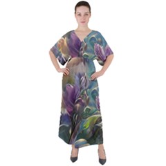 Abstract Blossoms  V-neck Boho Style Maxi Dress by Internationalstore