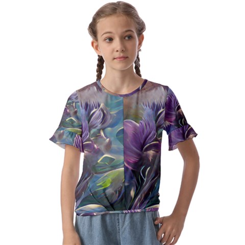 Abstract Blossoms  Kids  Cuff Sleeve Scrunch Bottom T-shirt by Internationalstore