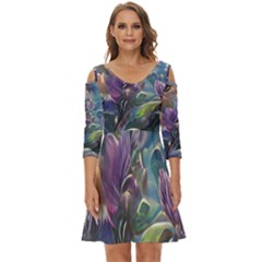 Abstract Blossoms  Shoulder Cut Out Zip Up Dress by Internationalstore