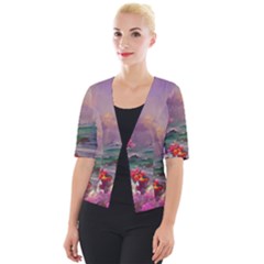 Abstract Flowers  Cropped Button Cardigan by Internationalstore